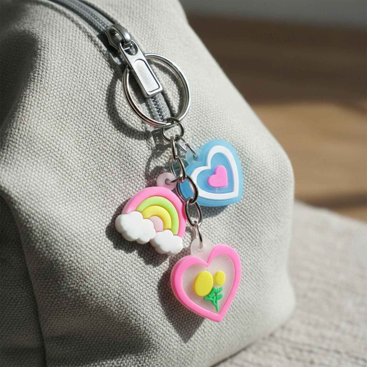 Heart & Rainbow Charm Keychain – Playful Multi-Charm Accessory