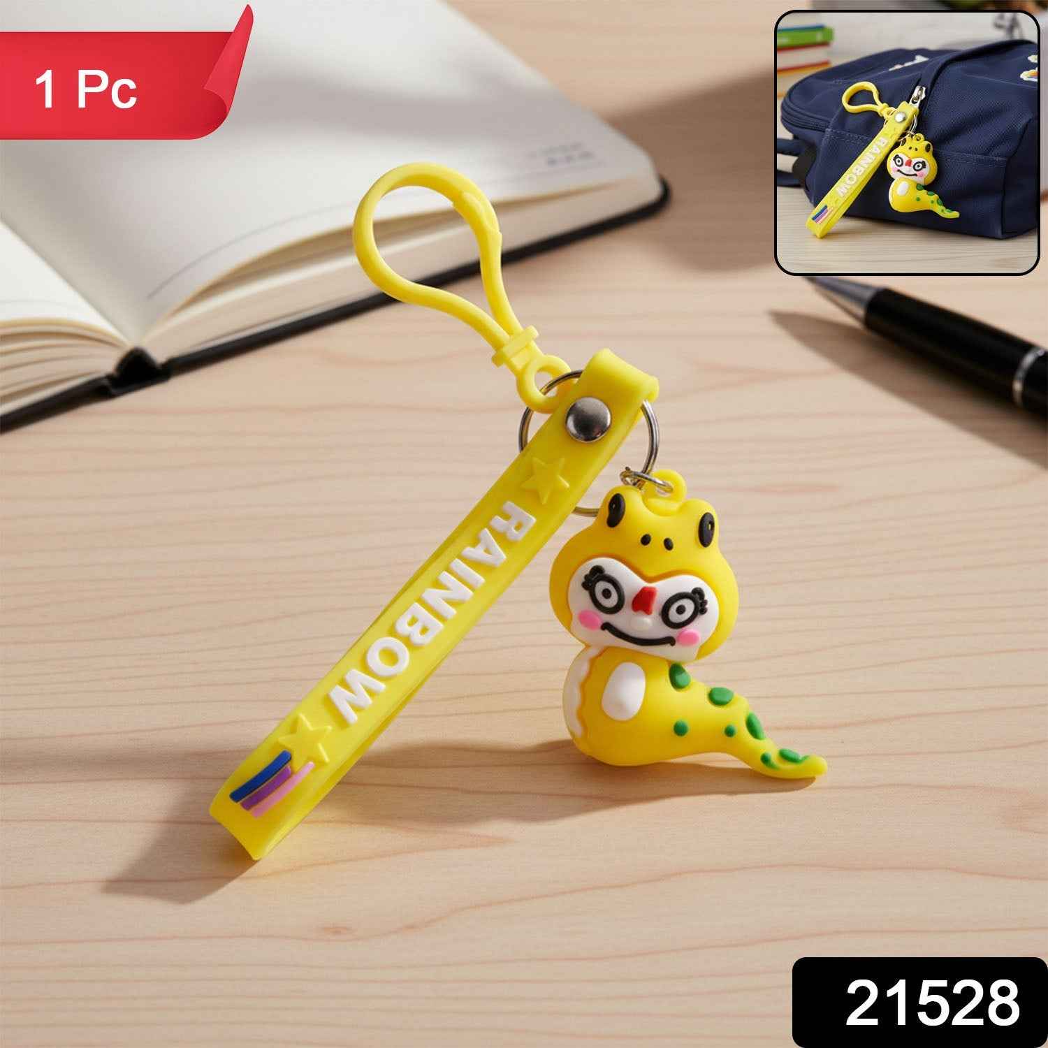 Dinosaur Keychain – Cute Cartoon Charm with Rainbow Strap