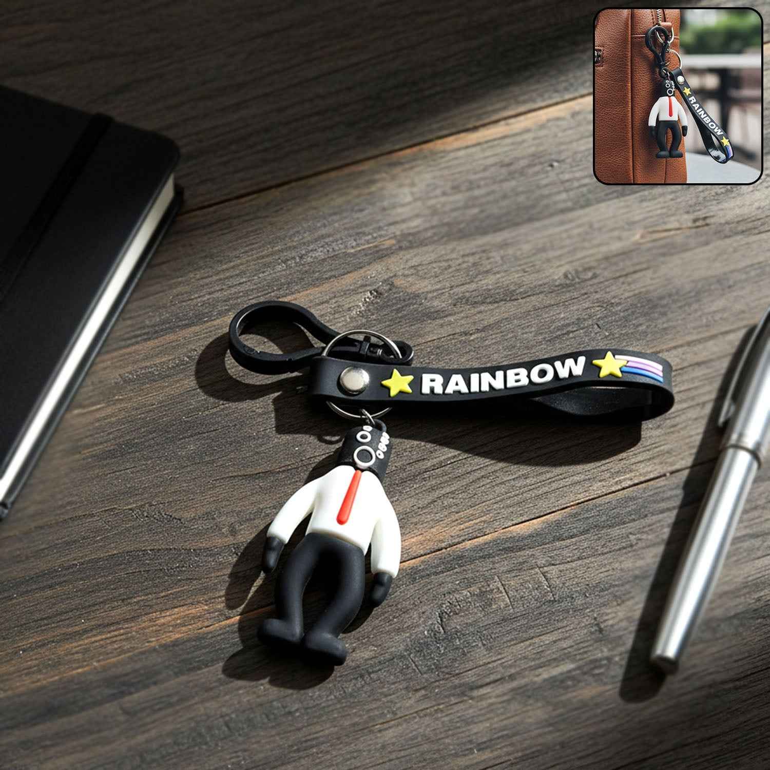 Cartoon Man Keychain – Lightweight with Rainbow Strap