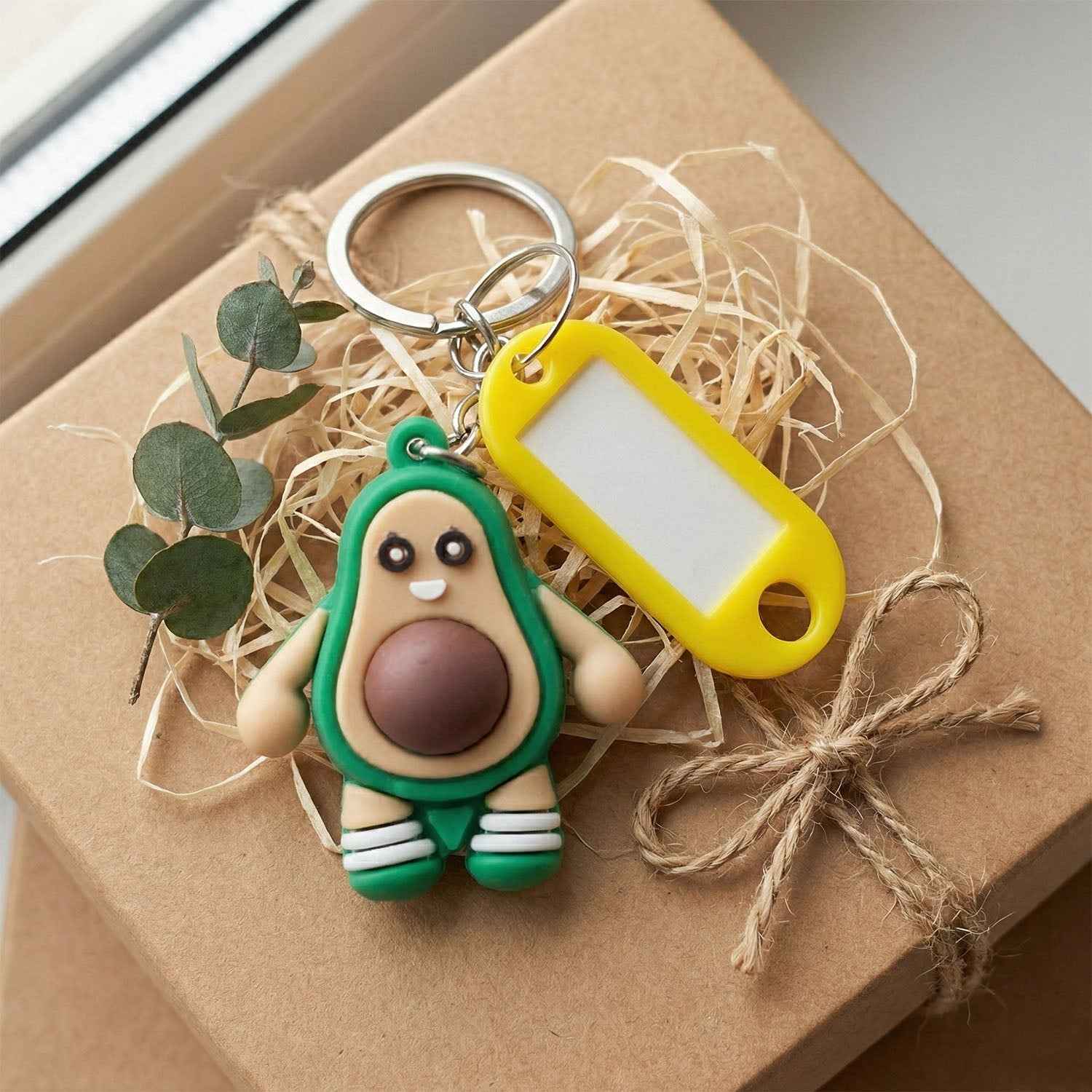 Avocado Cartoon Keychain – Cute Name Tag Holder