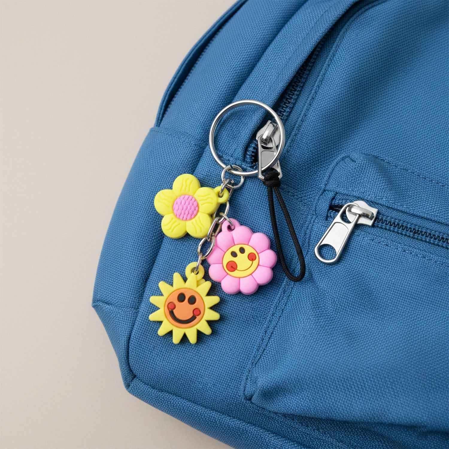 Flower Cartoon Keychain – Colorful Triple Charm for Keys & Bags