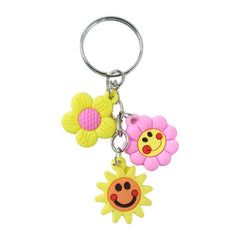 Flower Cartoon Keychain – Colorful Triple Charm for Keys & Bags