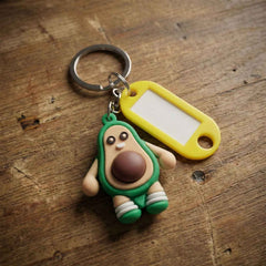 Avocado Cartoon Keychain – Cute Name Tag Holder
