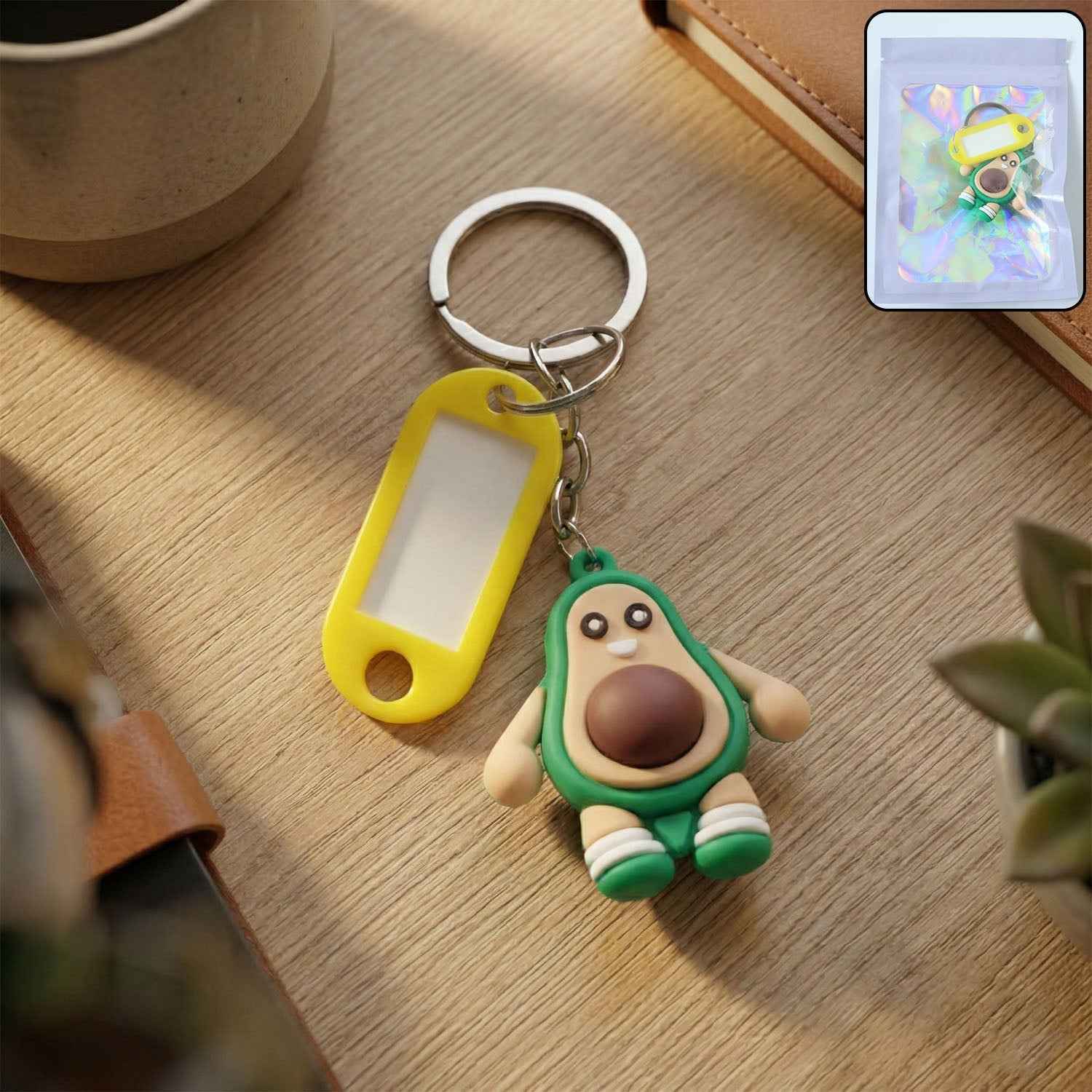 Avocado Cartoon Keychain – Cute Name Tag Holder