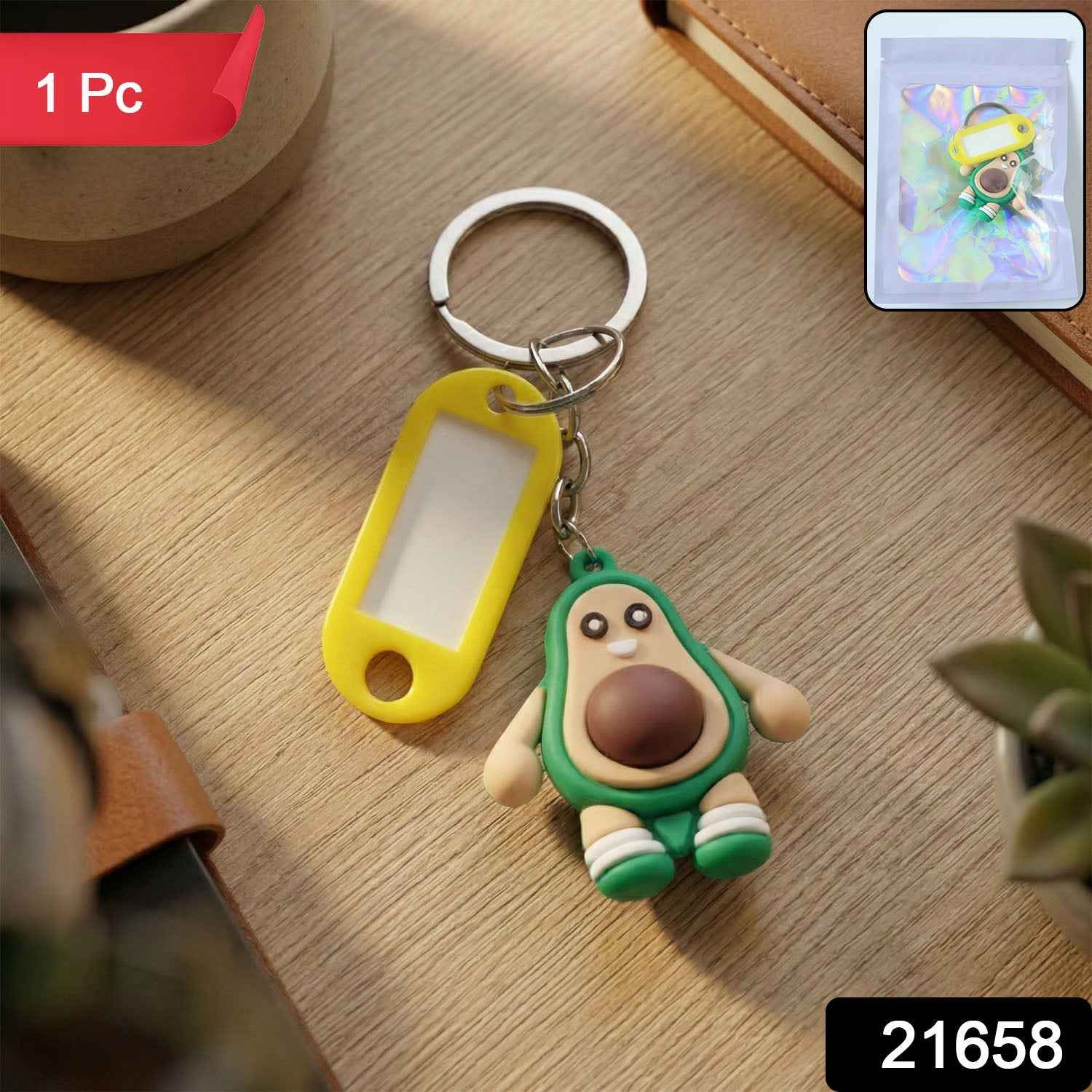 Avocado Cartoon Keychain – Cute Name Tag Holder