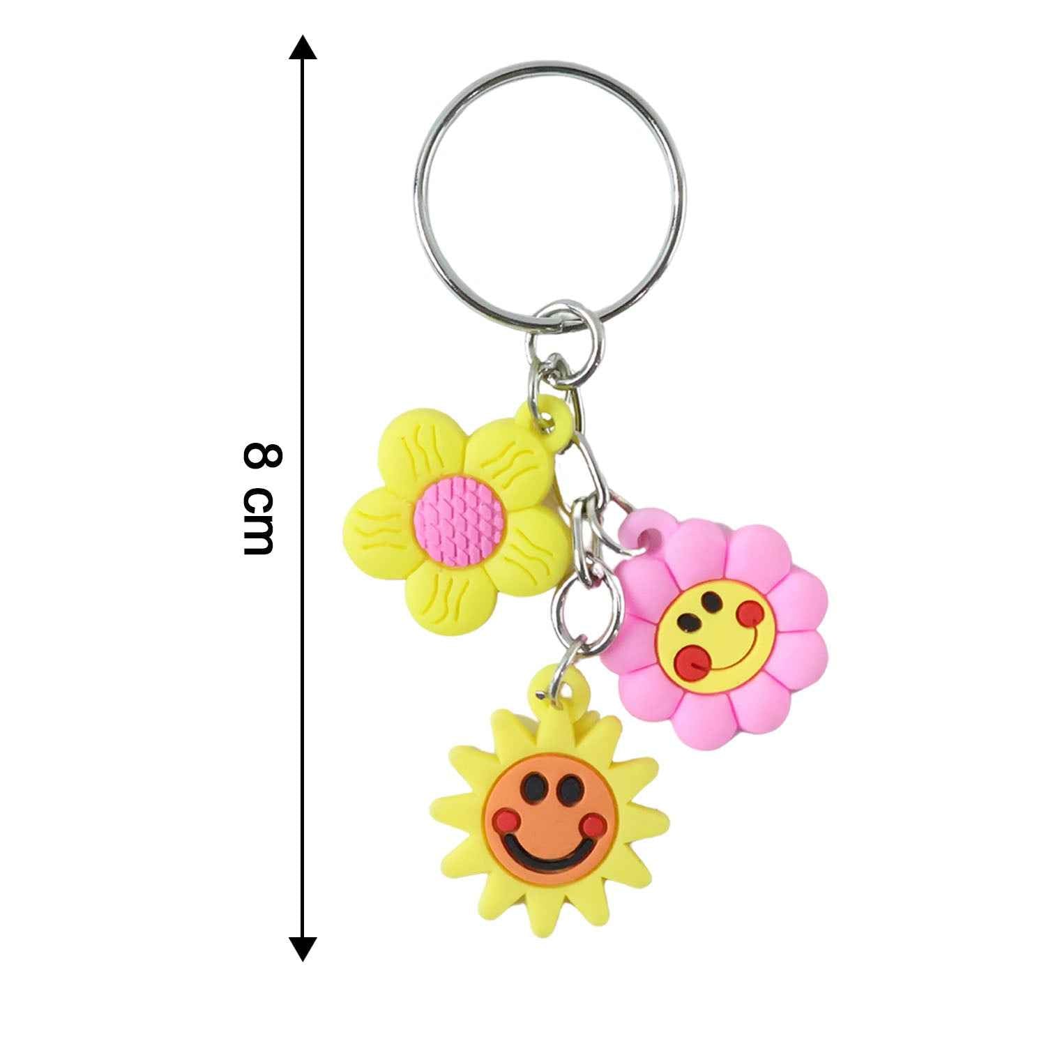 Flower Cartoon Keychain – Colorful Triple Charm for Keys & Bags