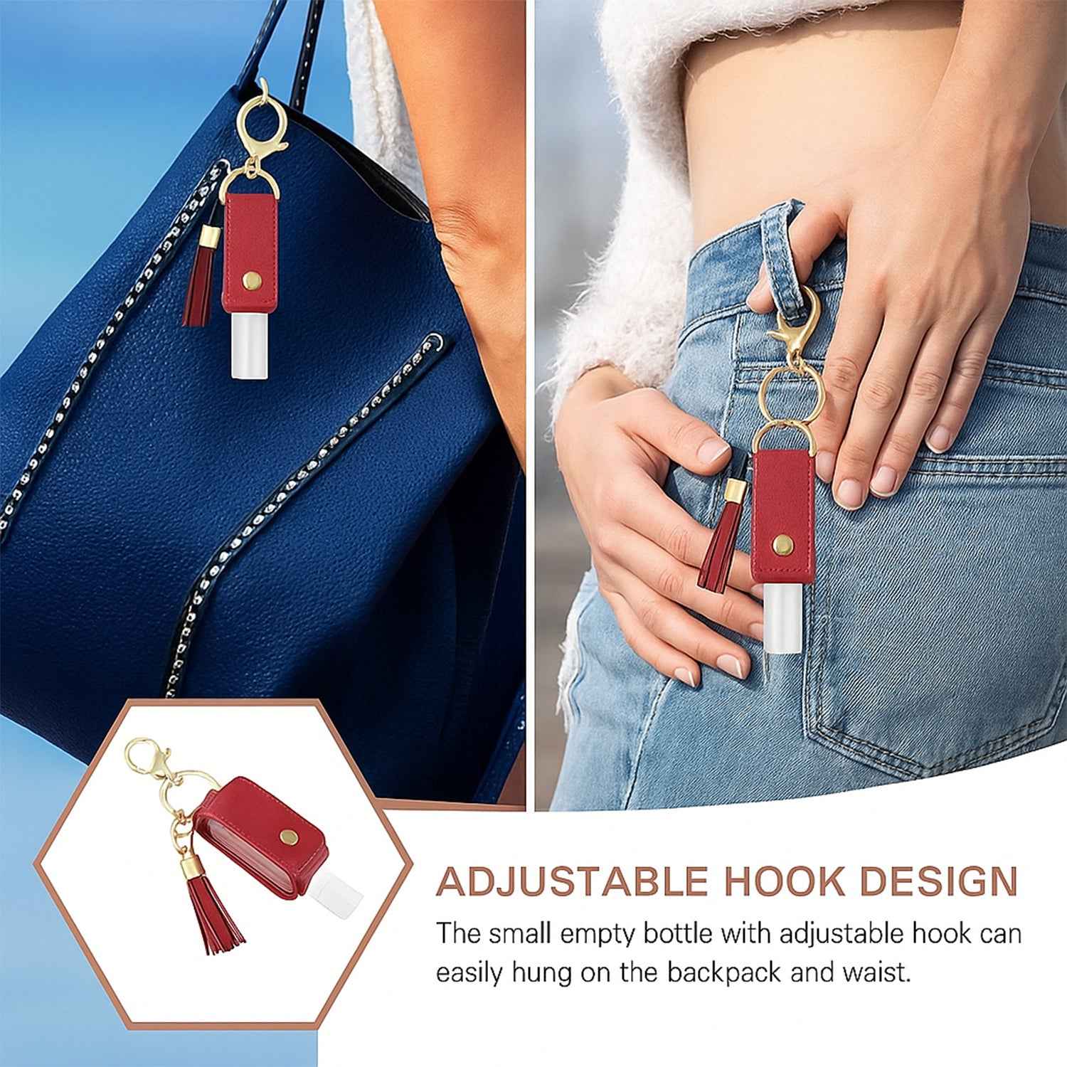 Hand Sanitizer Holder Keychain – Stylish Faux Leather with Tassel