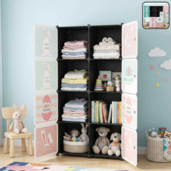 8 Compartment Modular Plastic Kids Storage Cabinet Wardrobe (1 Set)