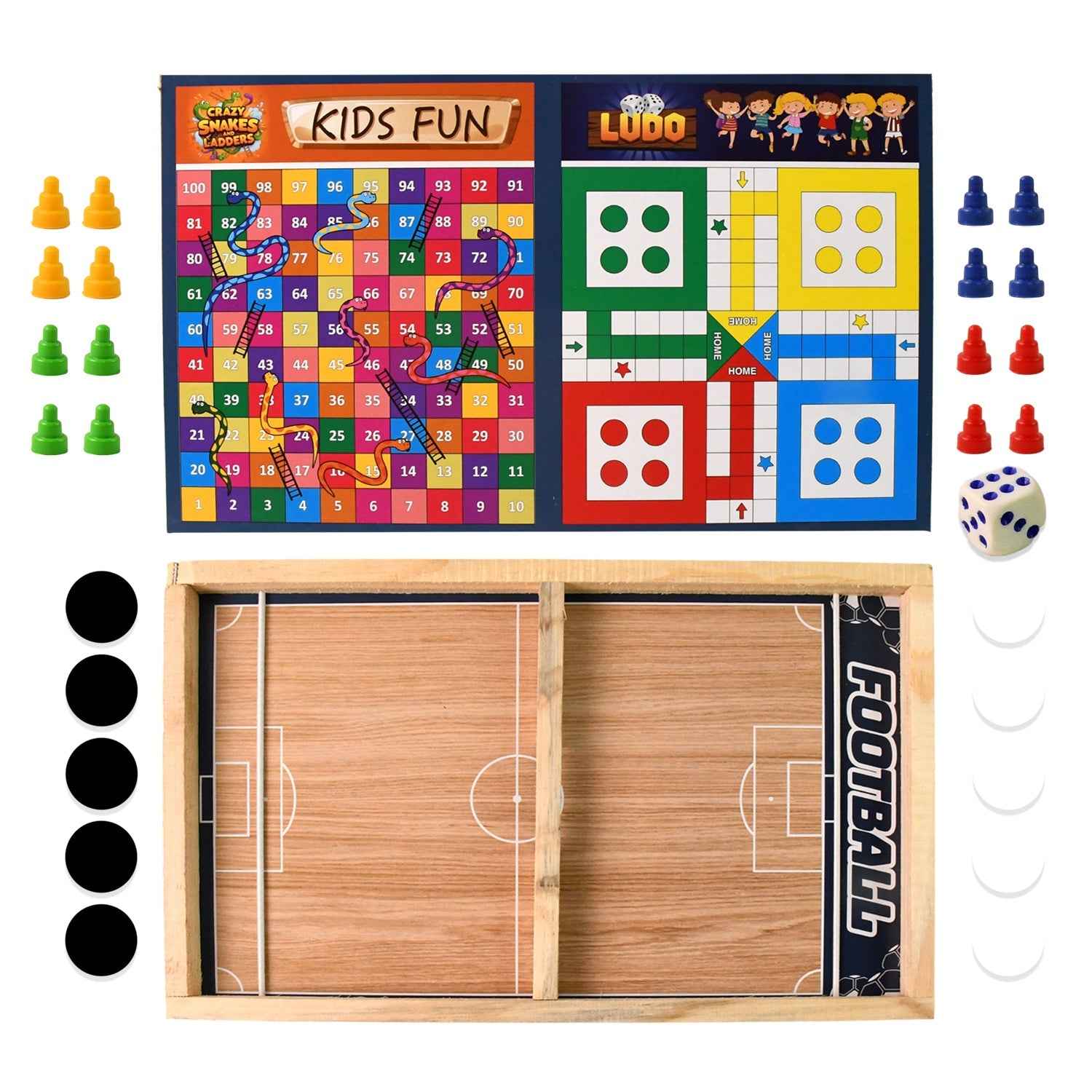 Wooden Board Game Set 3-in-1 – Durable Foldable Fun