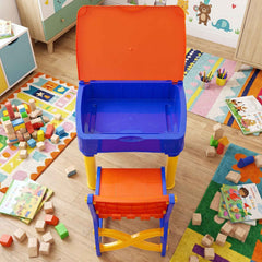 2 in 1 Plastic Kids Study Table and Chair Set with Learning Board (2 Pc Set)