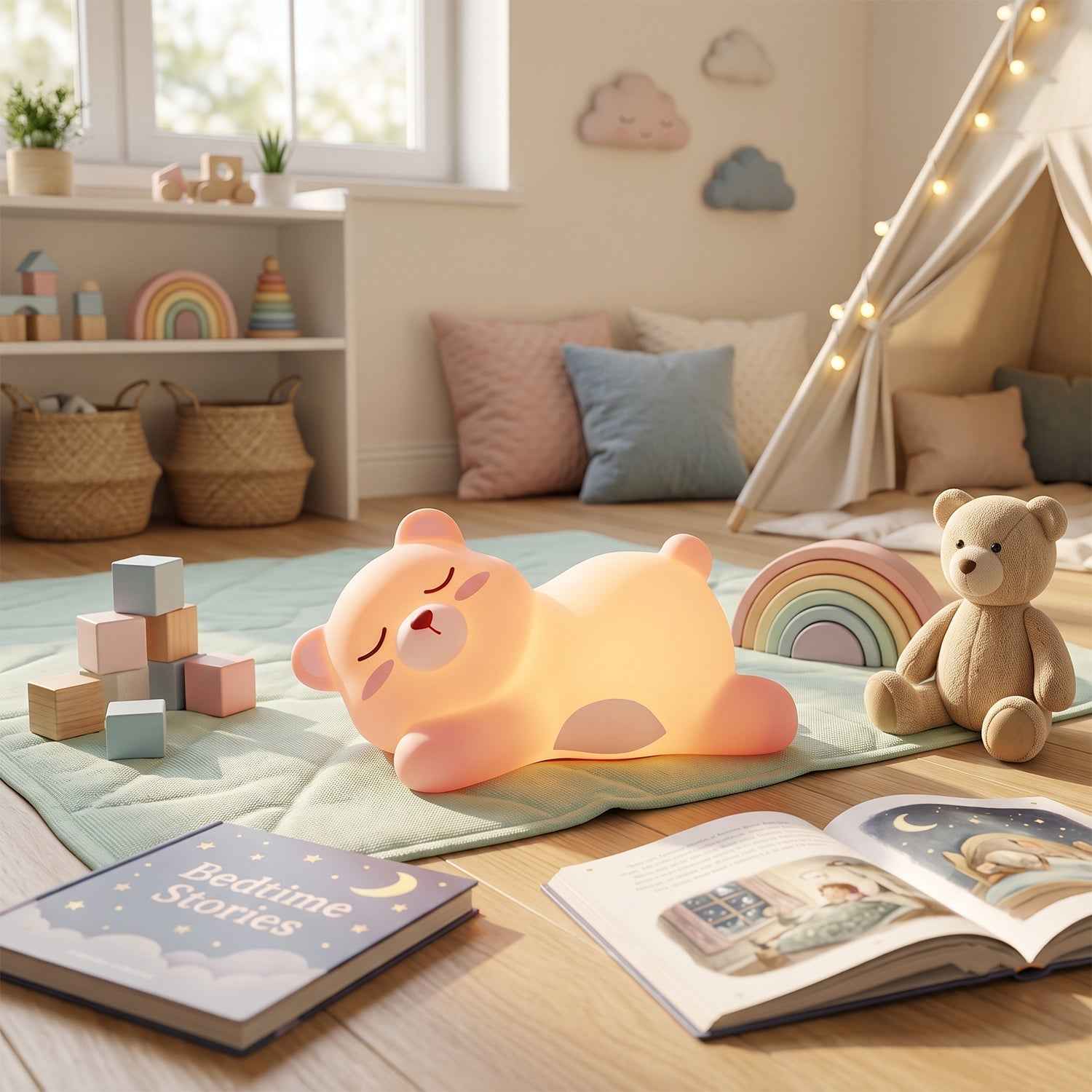 Sleeping Bear LED Night Light – Cute Silicone Kids Lamp