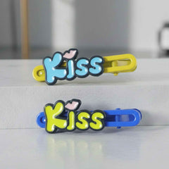 Kiss Text Hair Clip Set – Cute & Playful 2-Piece Snap Clips