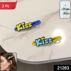 Kiss Text Hair Clip Set – Cute & Playful 2-Piece Snap Clips