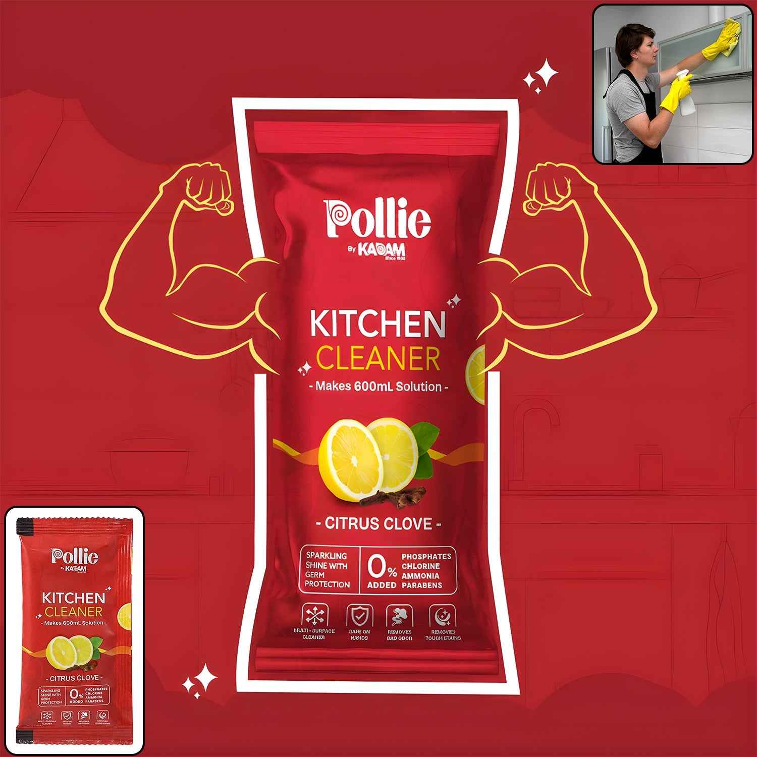 Kitchen Surface Cleaner Sachet – Concentrated Citrus Clove Formula