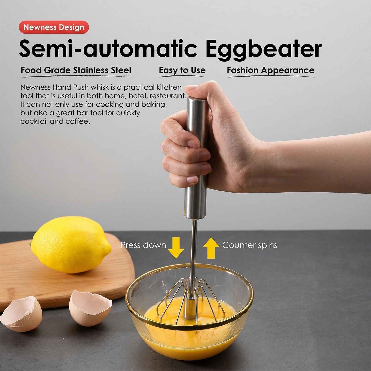 Stainless Steel Hand Push Rotary Whisk – Effortless Mixing Tool