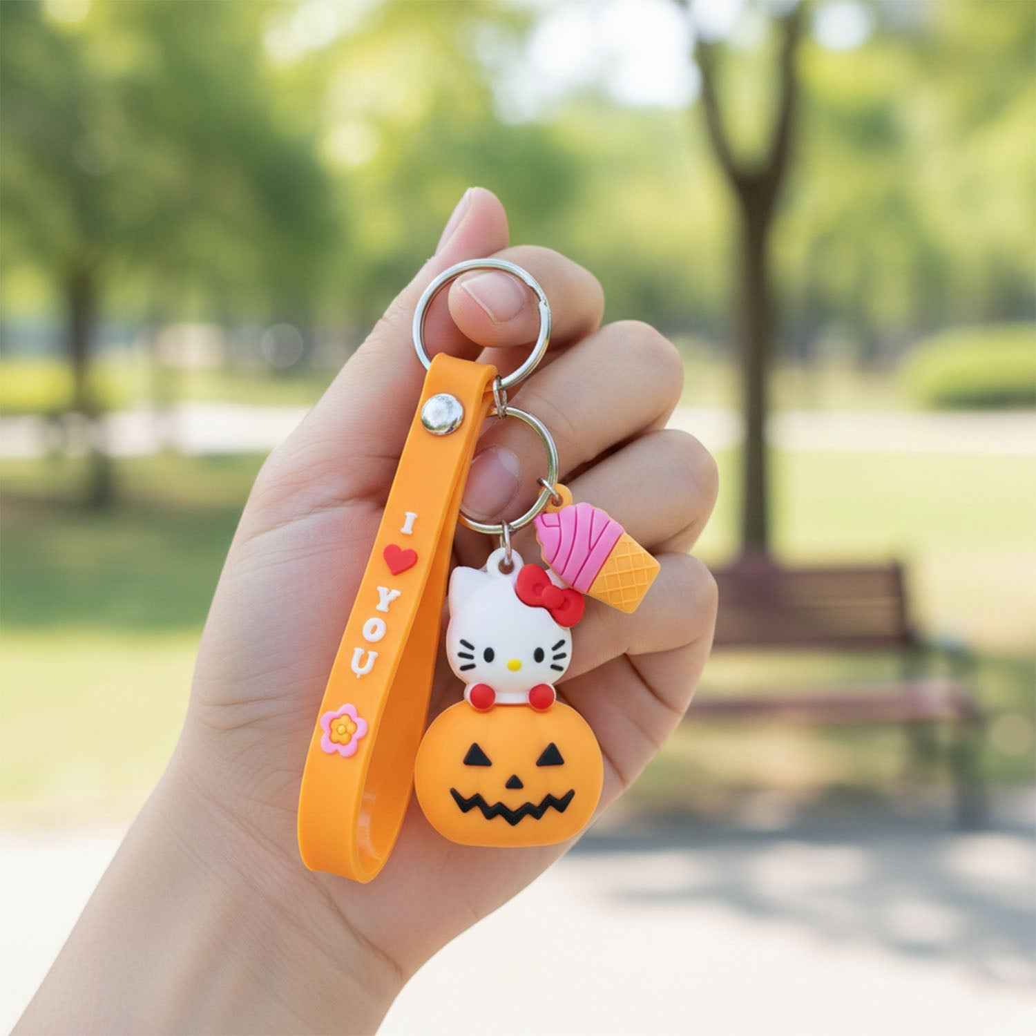Kitty Pumpkin Keychain – Cute Cartoon Bag Charm Accessory