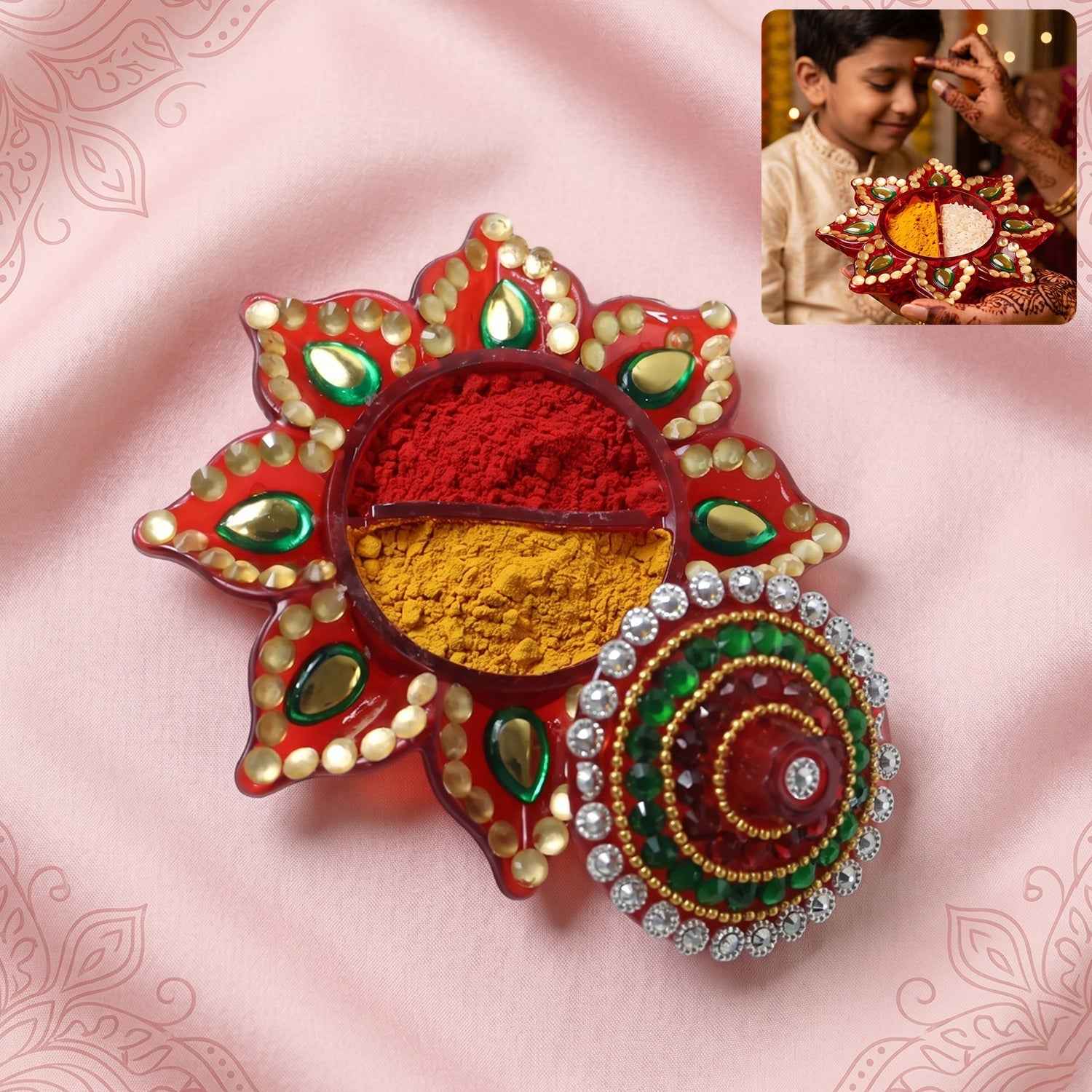 Decorative Kumkum Dani Ð Handcrafted with Stone Work Lid
