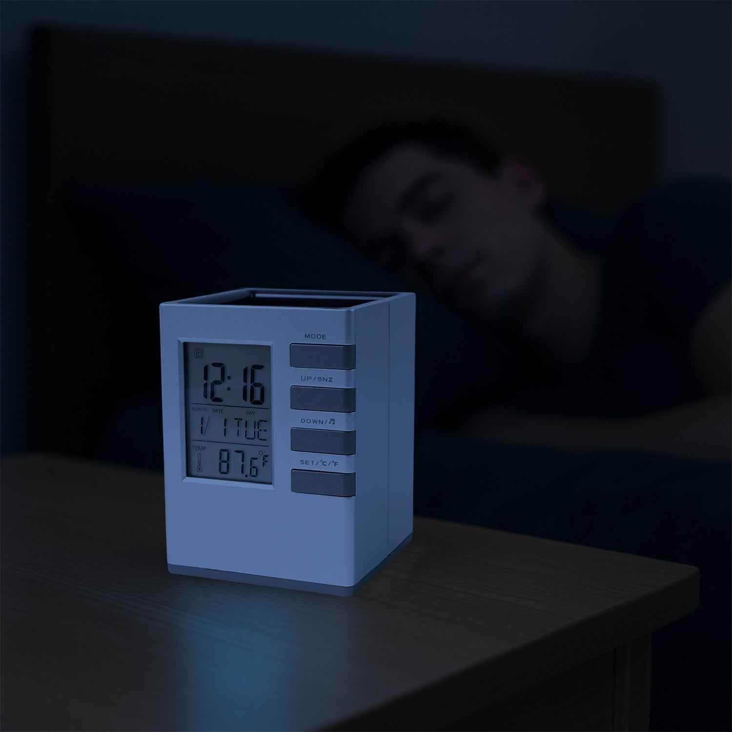 Digital Desk Clock – Multifunction with Pen Holder & Temp Display
