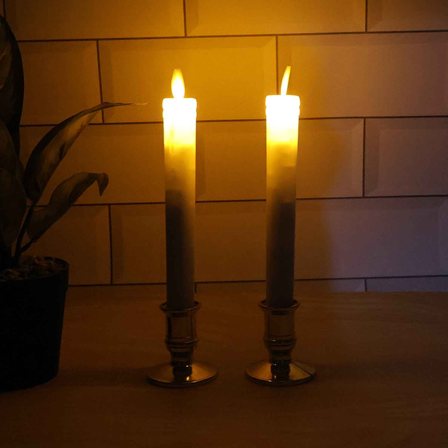 LED Flameless Taper Candles – Set of 2 Realistic Flickering Lights