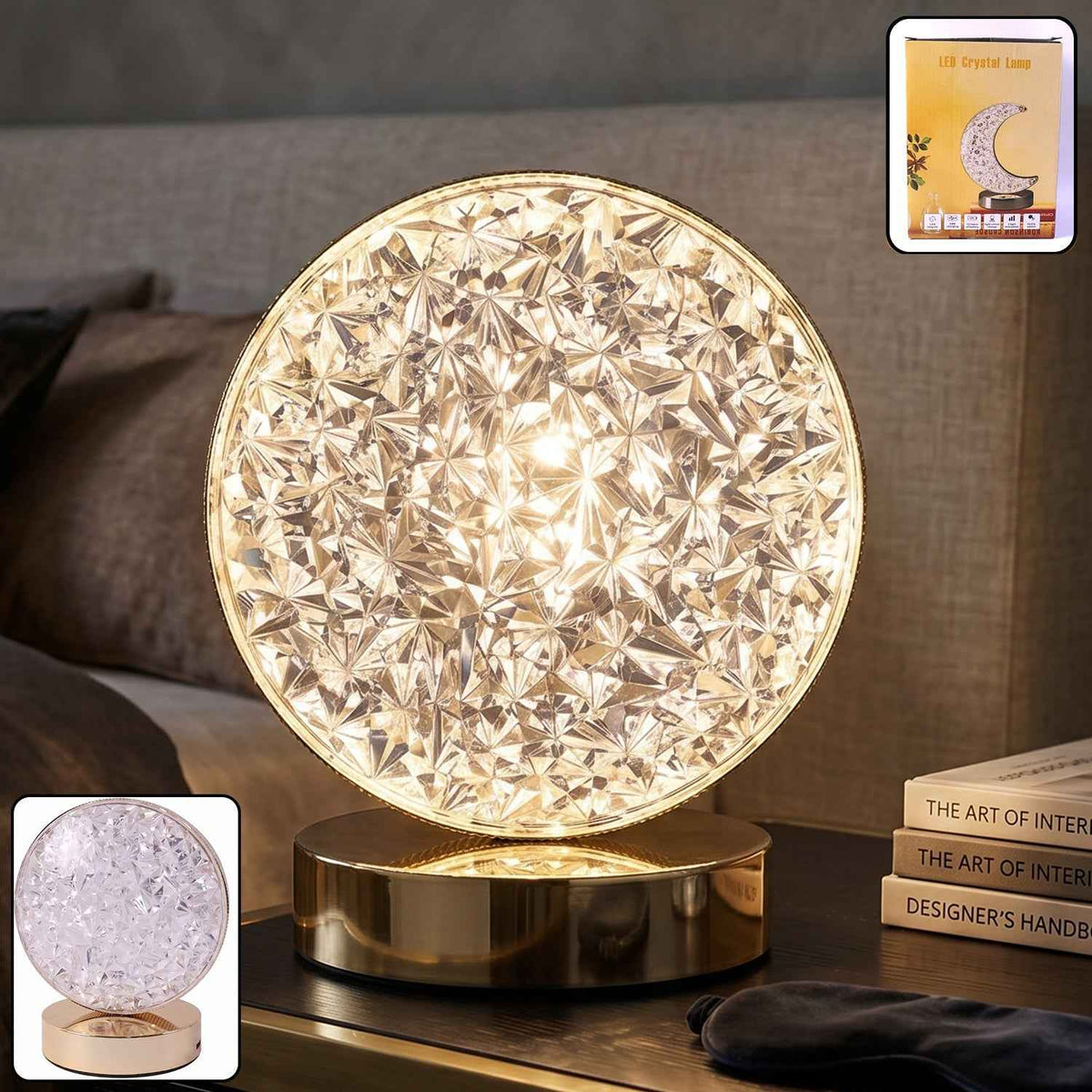 Round Crystal LED Table Lamp Ð Dimmable Touch & USB Rechargeable