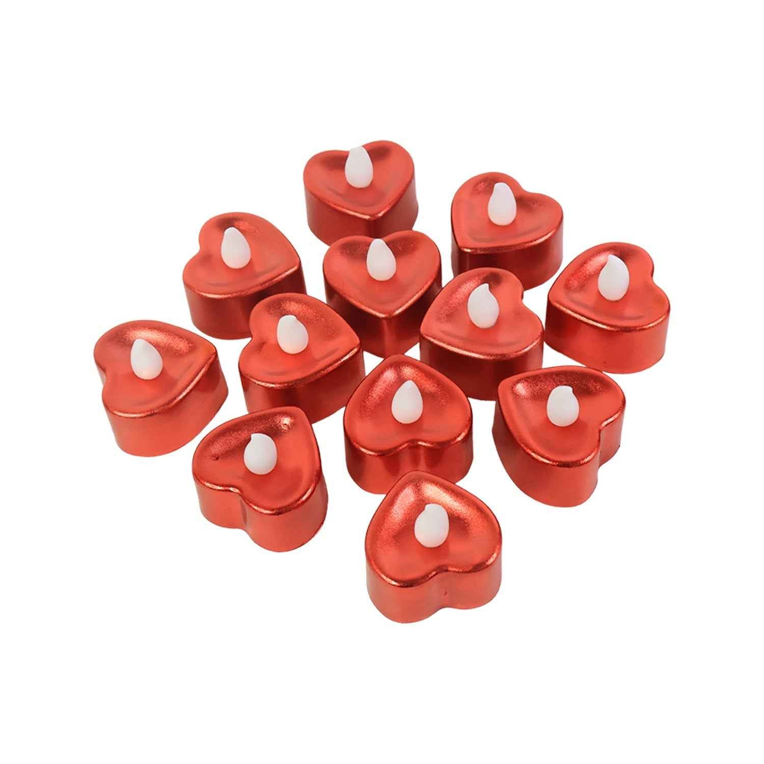 Heart Shaped LED Tea Light Candles – 12 Pc Mix Color Set