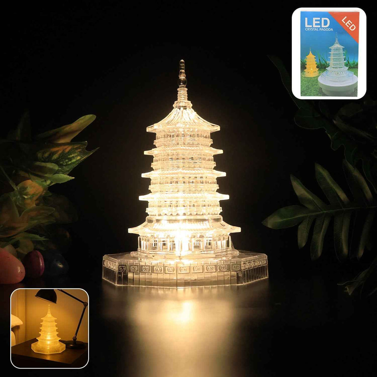LED Crystal Pagoda Light – Elegant Battery Operated Decor