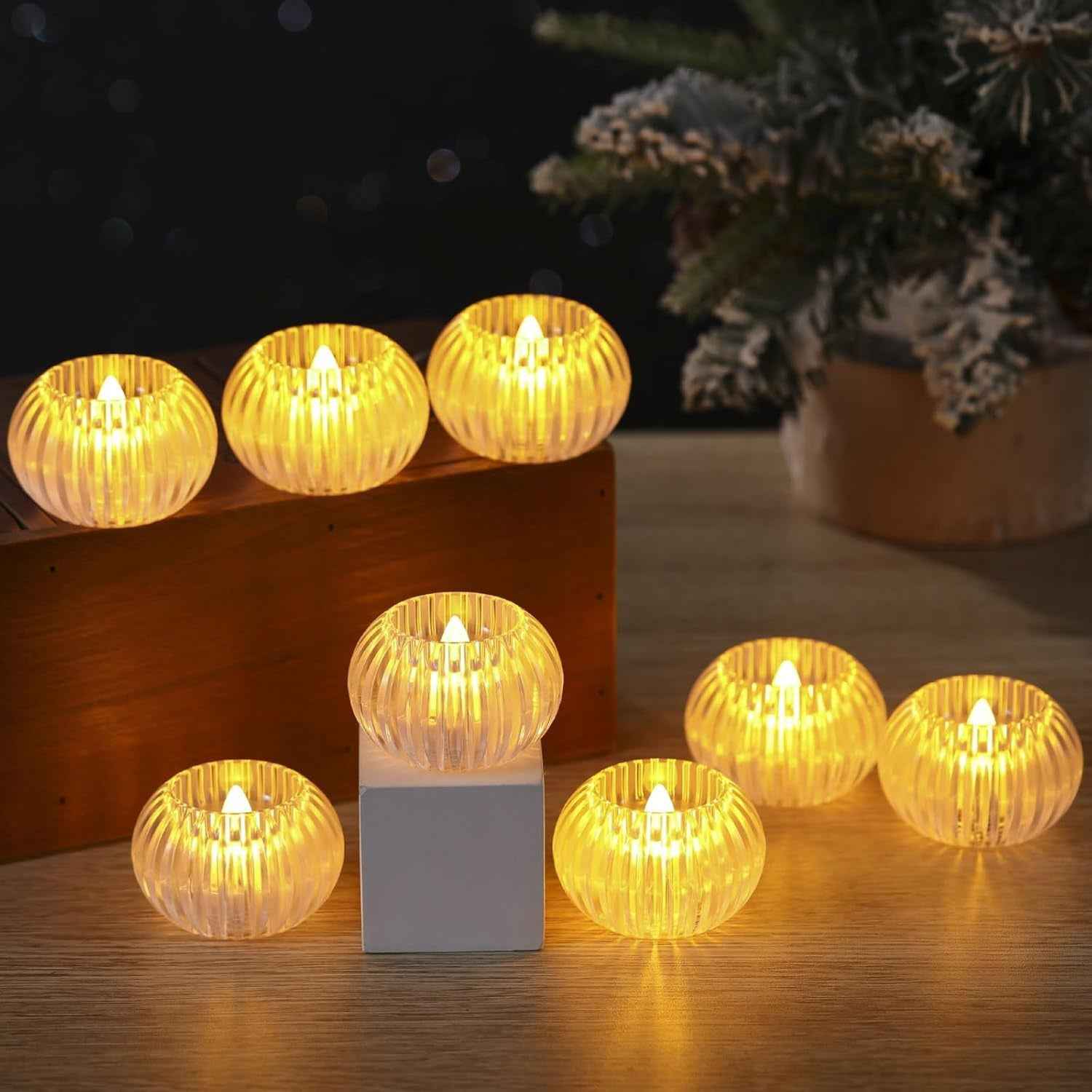 LED Crystal-Effect Flameless Candles – Set of 12 Battery-Operated Tealights