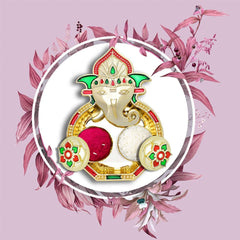 Close-up of the intricately designed plastic Puja Thali with floral details.