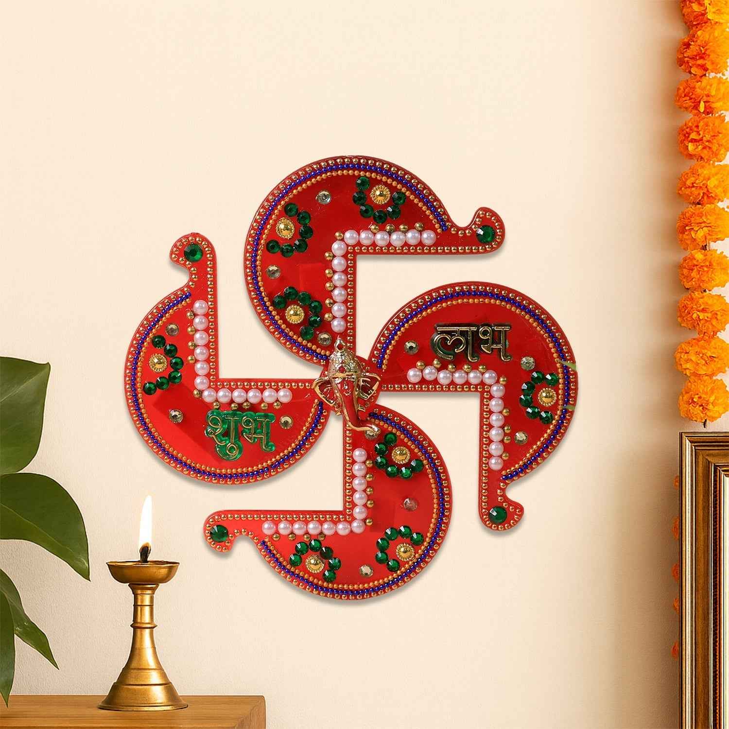 Acrylic Swastik Shubh Labh Wall Hanging – Auspicious Festival Decor