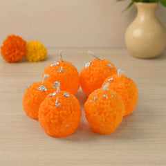 Laddu-Shaped Wax Candles – Set of 6 with Silver Leaf Decoration