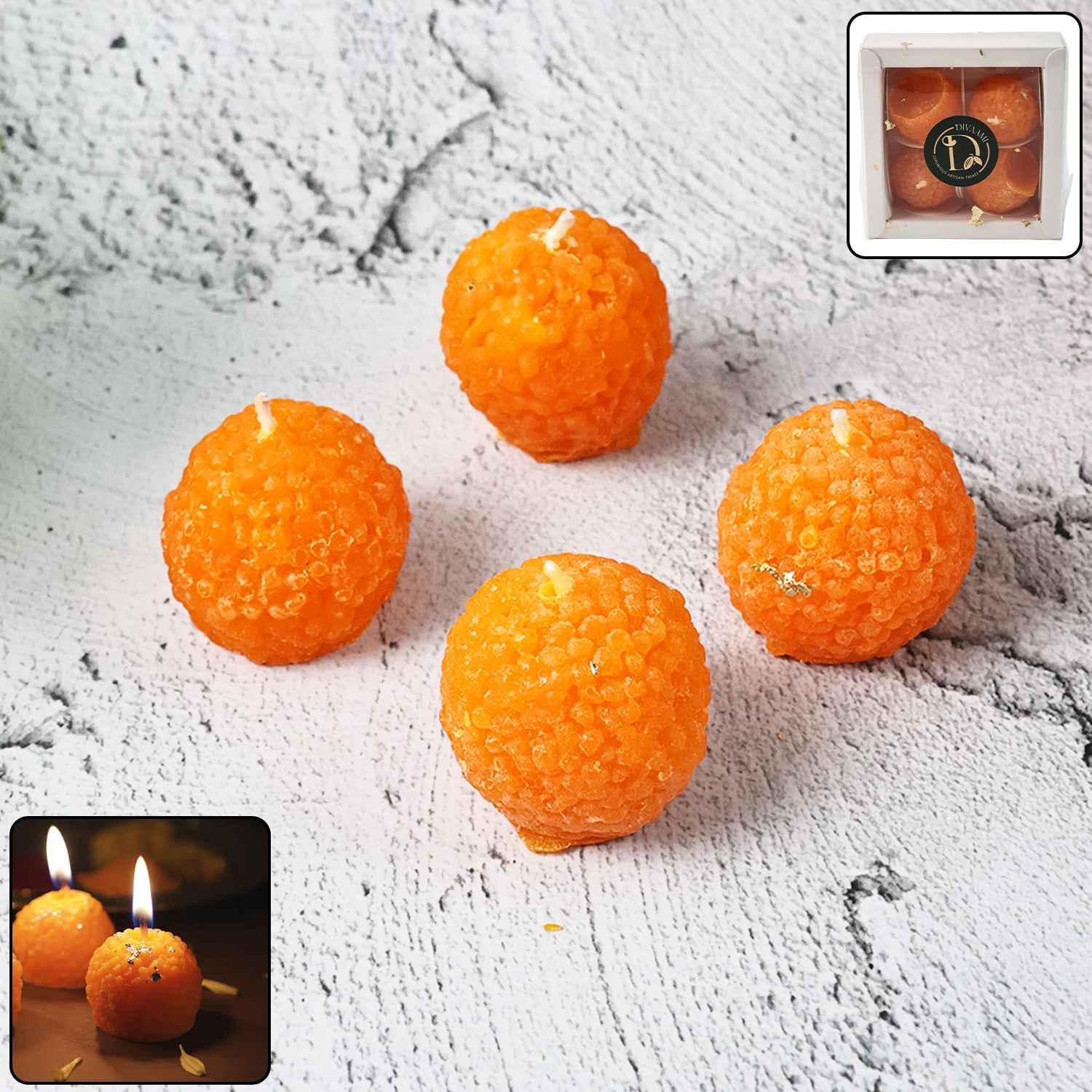 Laddu Shaped Decorative Wax Candles – Festive Home Décor Set