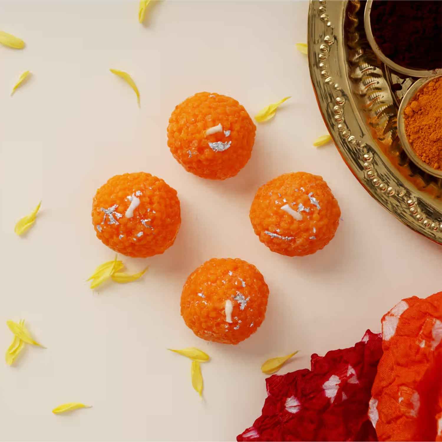 Laddu Shaped Decorative Wax Candles – Festive Home Décor Set