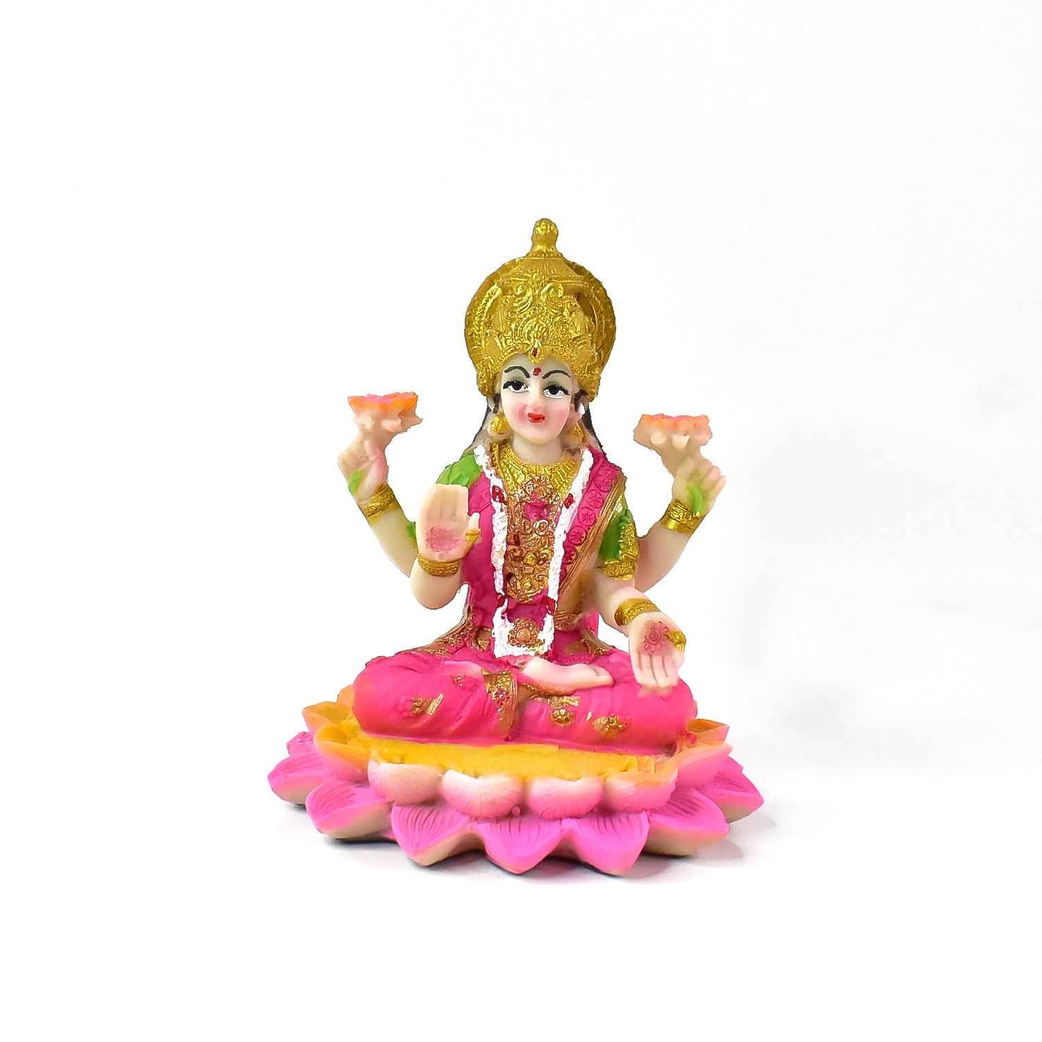Lakshmi Mata Idol Sitting on Lotus – Decorative Polyresin Statue