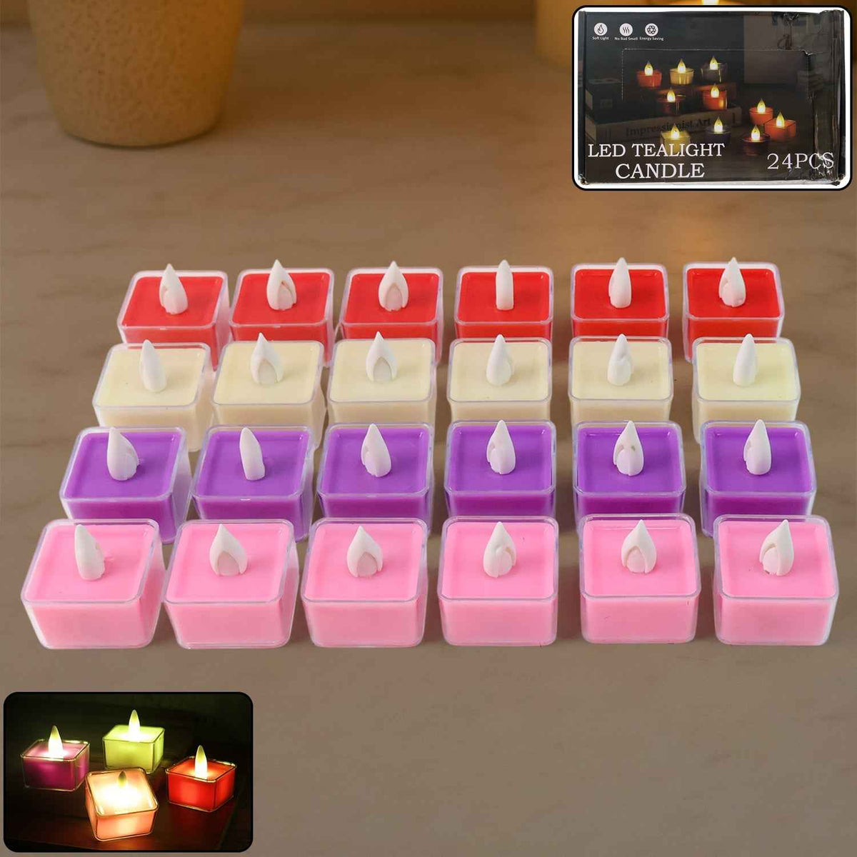 LED Tealight Candles – Set of 24 Multi-Color Flameless Lights