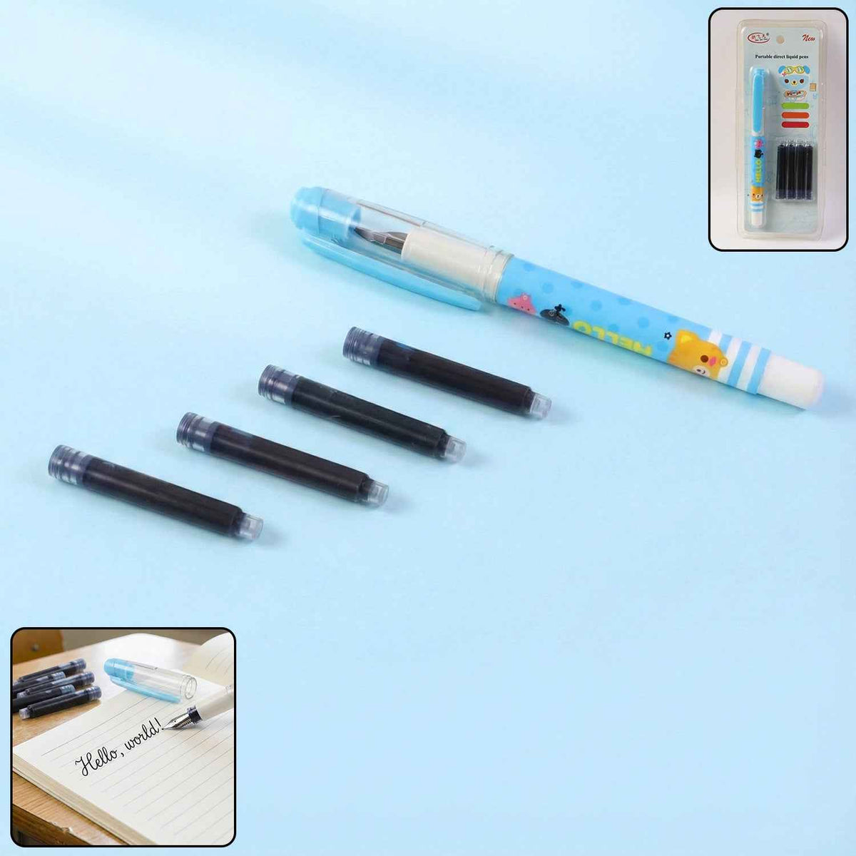 Liquid Ink Pen Set – Cute Cartoon Design with Refillable Cartridges