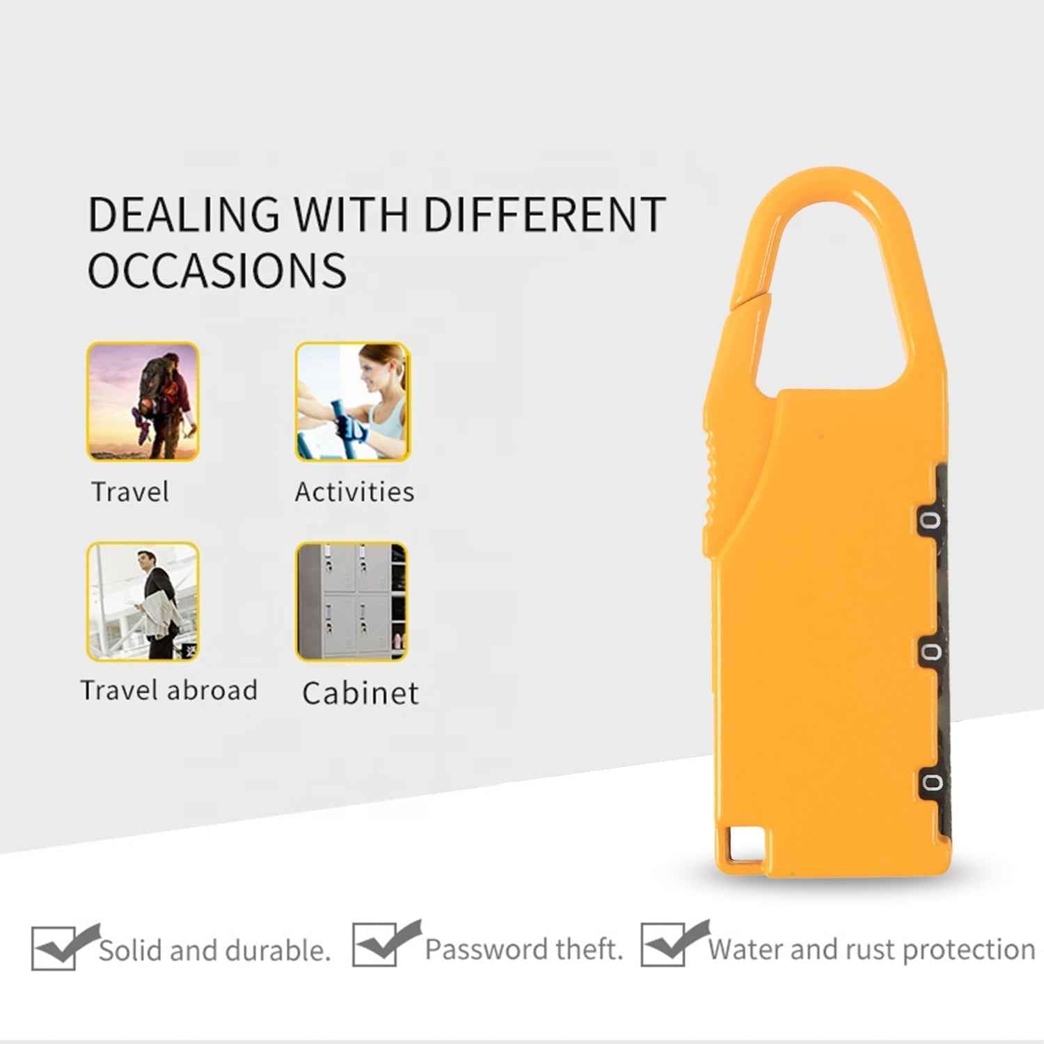 3-Digit Combination Lock – Portable Keyless Security with Carabiner