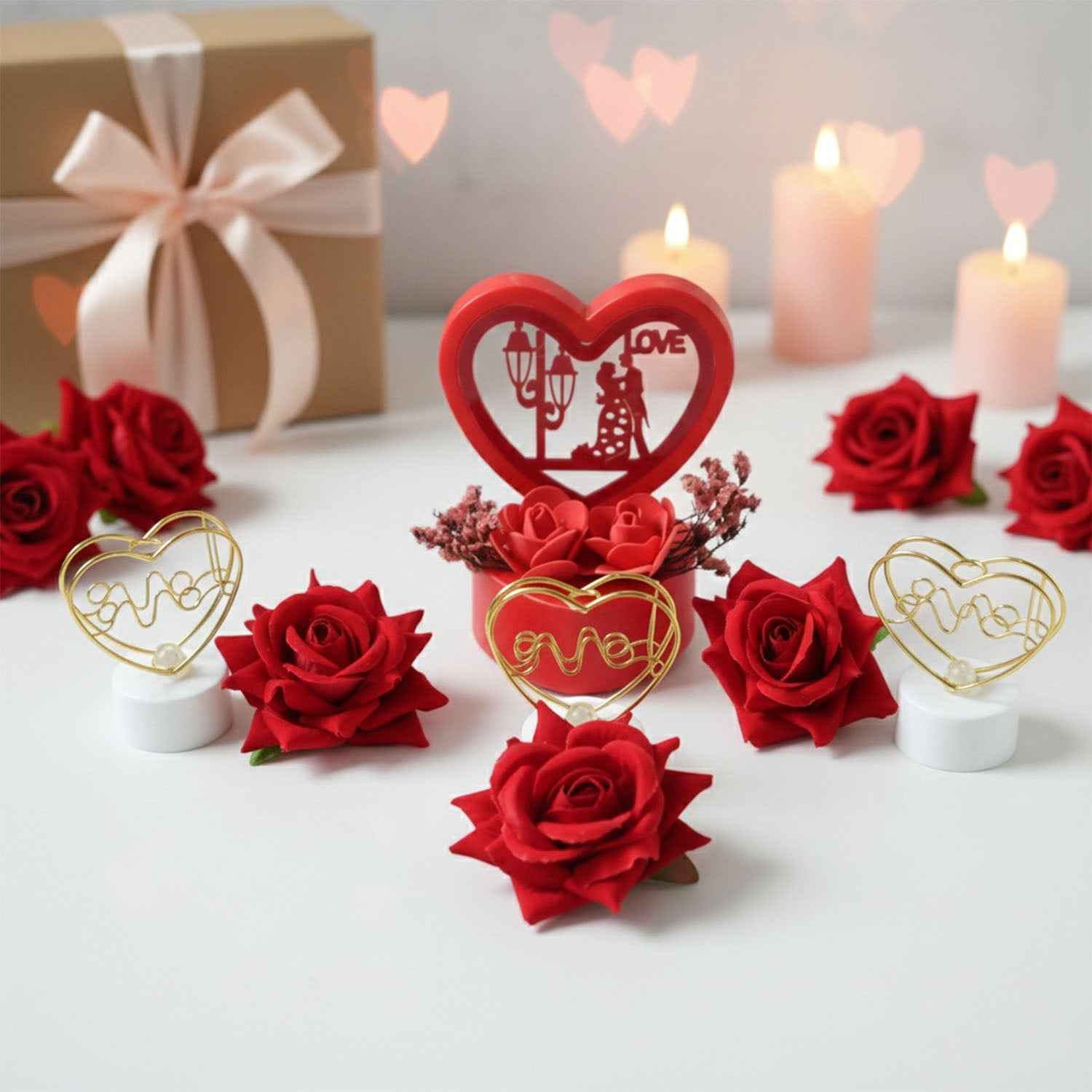 Romantic Heart Love Decorative Gift Set – Elegant Rose & Candle Decor