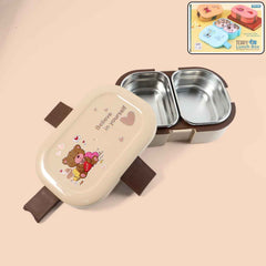 Kids Lunch Box – Cute Teddy Printed 500 ML with Stainless Steel Containers