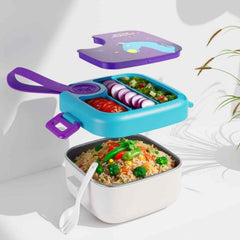 Kids Cartoon Lunch Box – Leak-Resistant Giraffe Print with Stainless Steel Tray