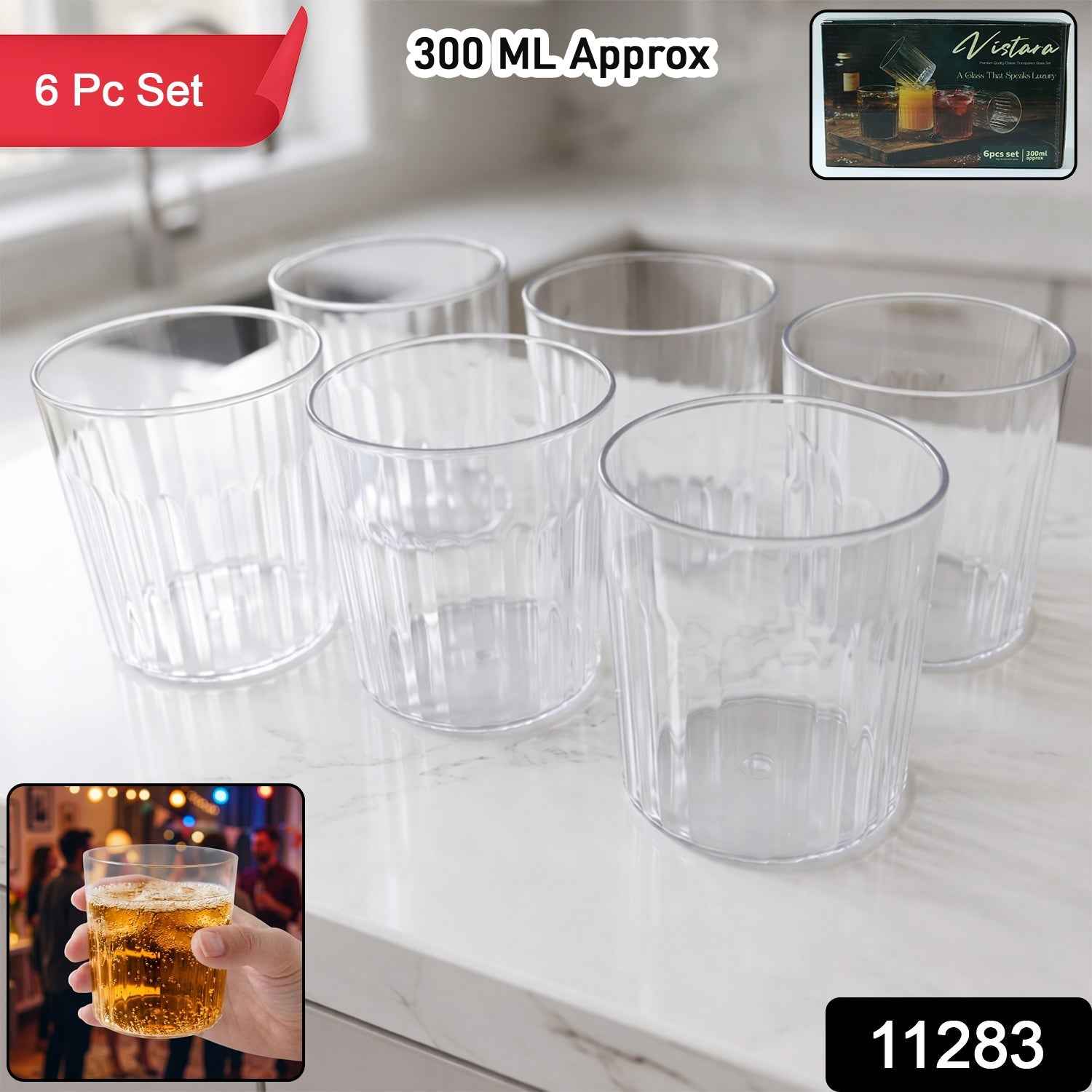 Glass Drinking Set Ð Stylish & Durable 6-piece 300ml Glassware