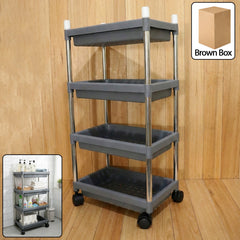 4-layer rolling storage cart with durable plastic trays and smooth-gliding wheels.