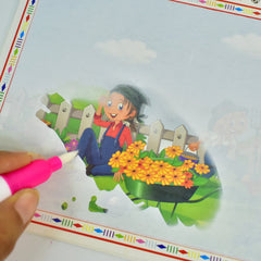 Set of four colourful magic water drawing books with refillable water pens