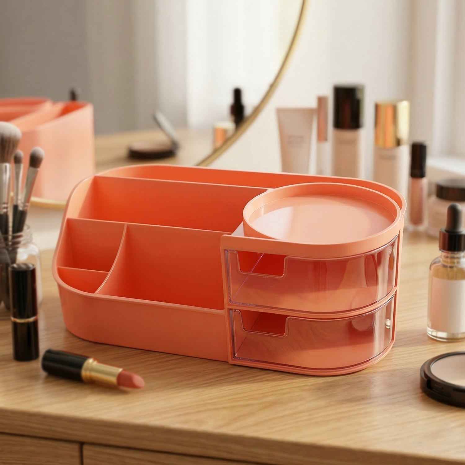 Multipurpose Makeup Organizer – Space-Saving with Drawers & Brush Holder