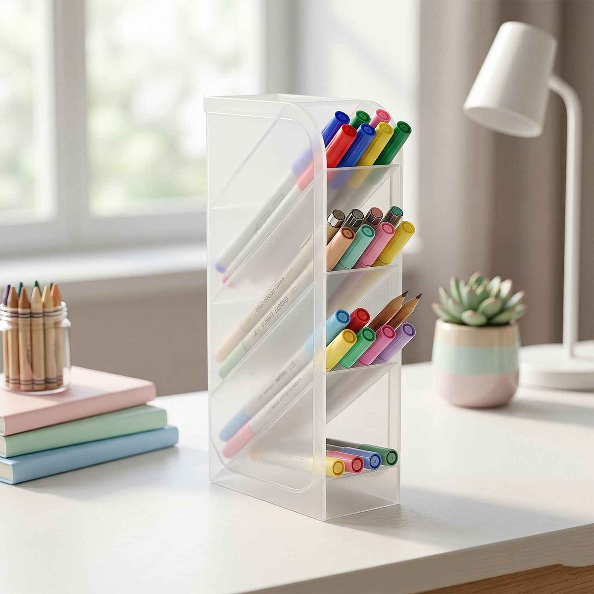 Desk Organizer Ð 4 Compartments in Clear Plastic for Office Supplies