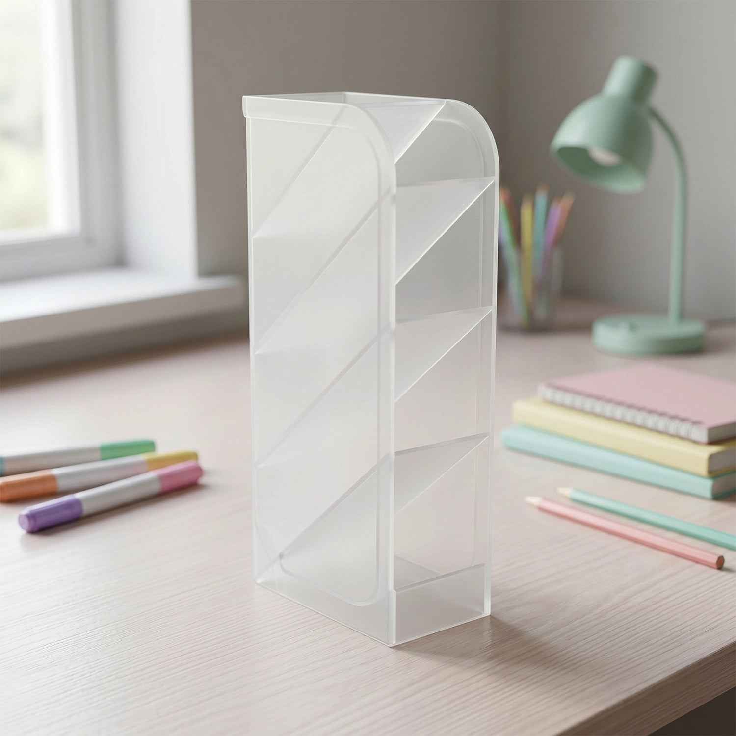 Desk Organizer Ð 4 Compartments in Clear Plastic for Office Supplies