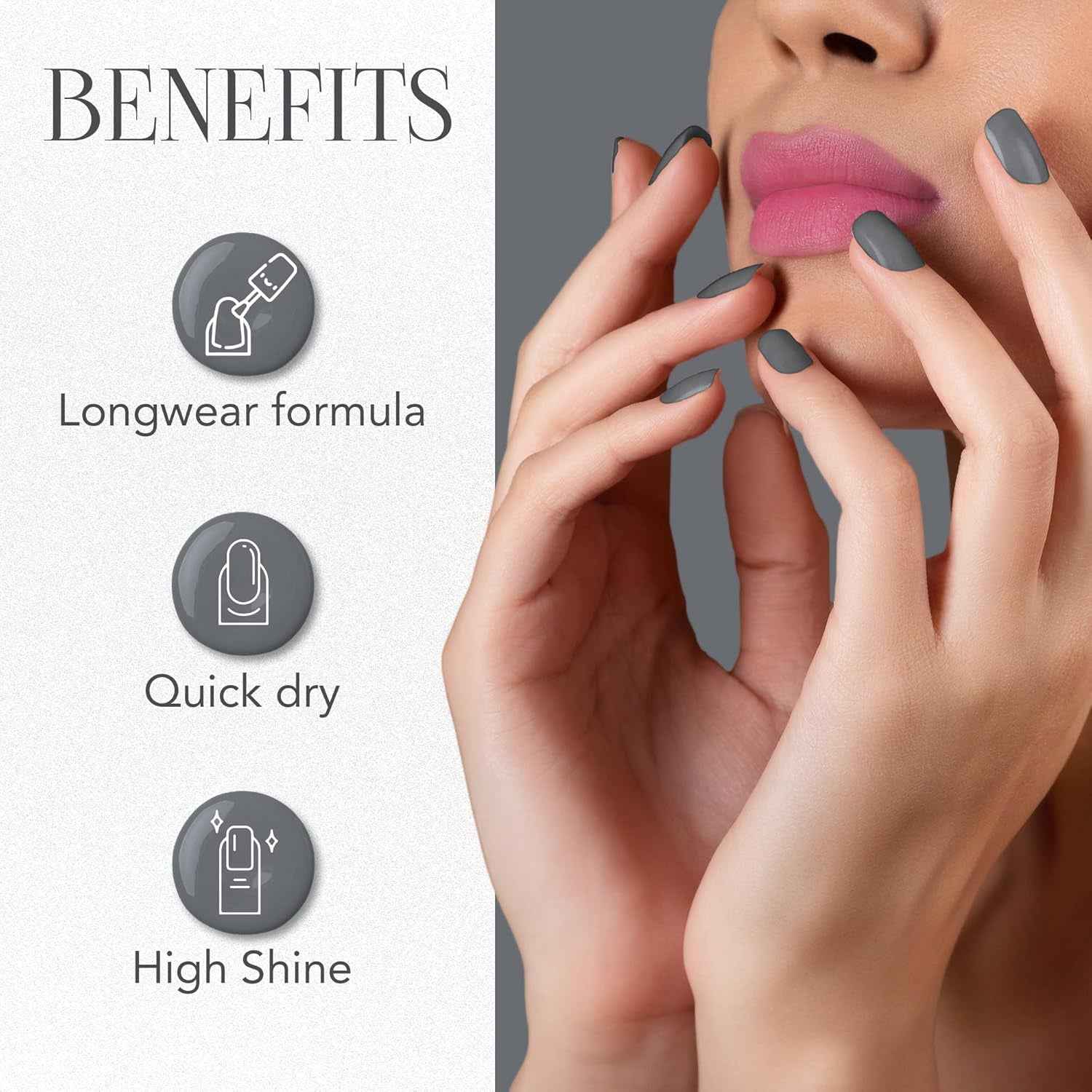 Calm Grey Matte Nail Polish – Quick Dry & Long-Lasting 10ml