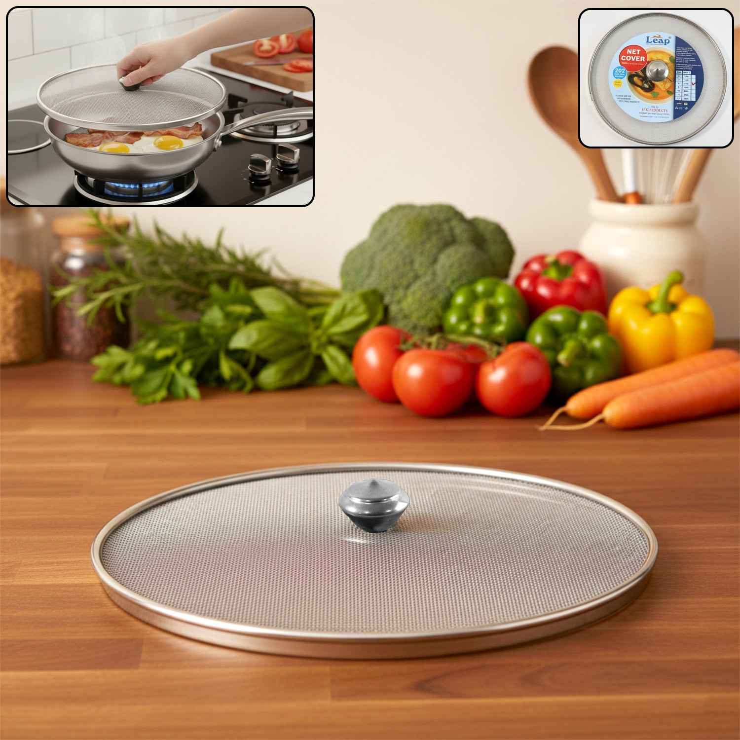 Food Net Cover Lid – 8 Inch Stainless Steel Splatter Guard