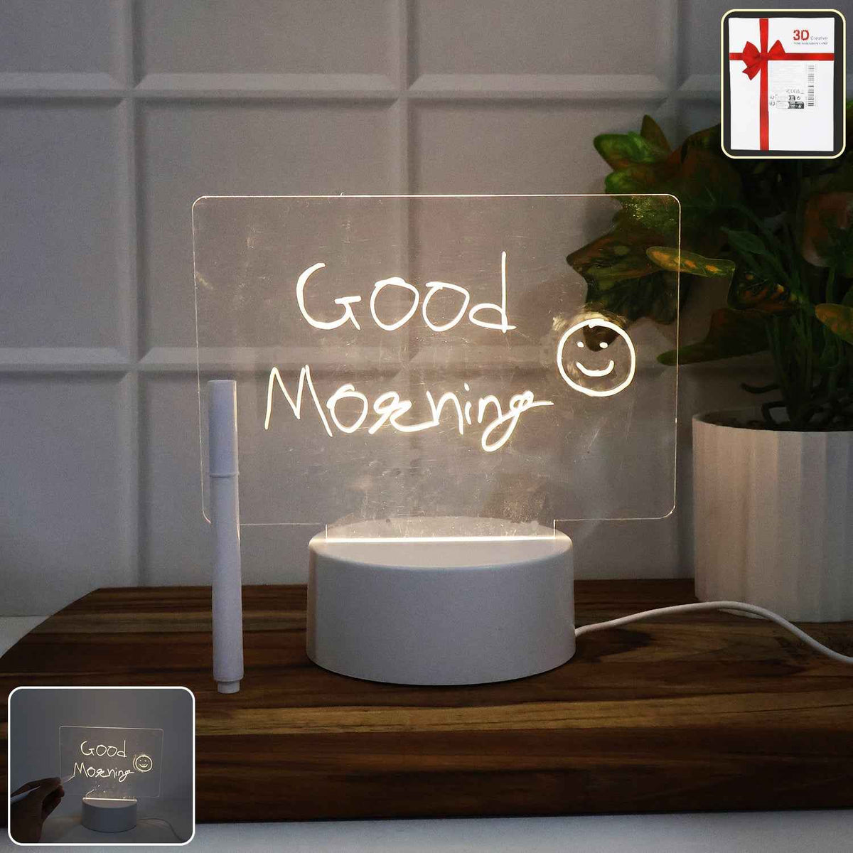 LED Acrylic Writing Message Board – Reusable Night Lamp with Marker