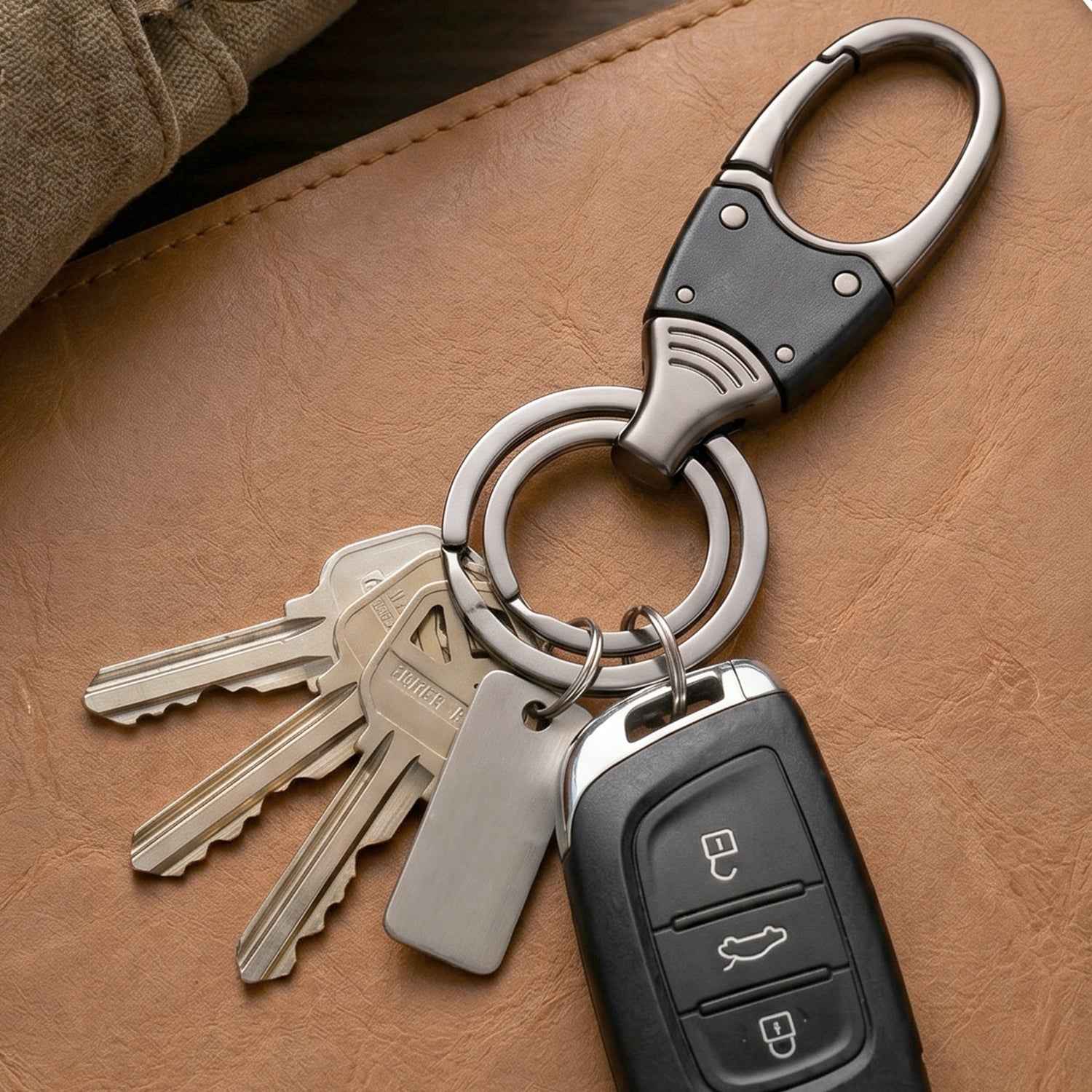 Metal Key Holder – Durable Dual Ring with Rotating Swivel