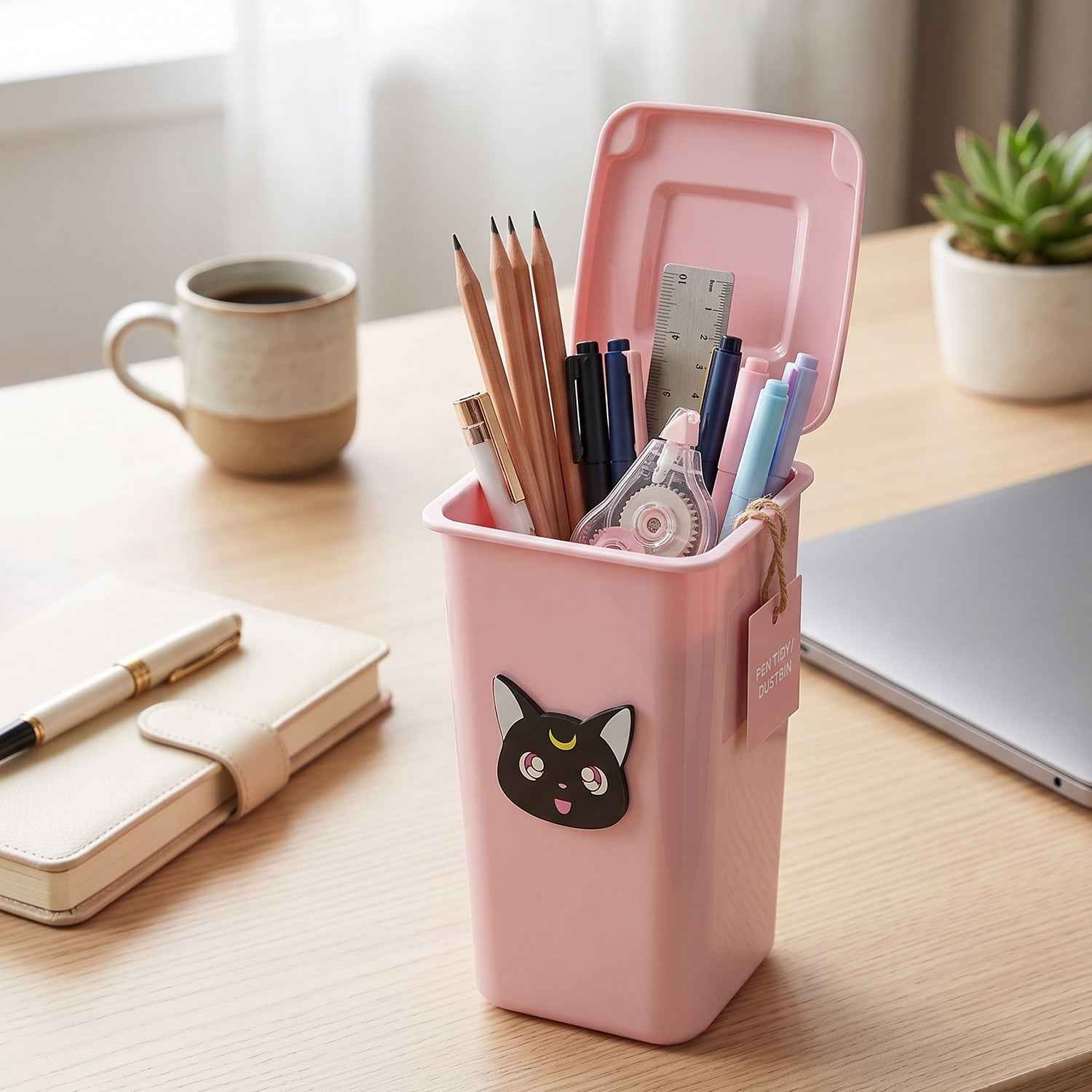 Mini Trash Can Pen Stand Ð Cute Desk Organizer with Lid